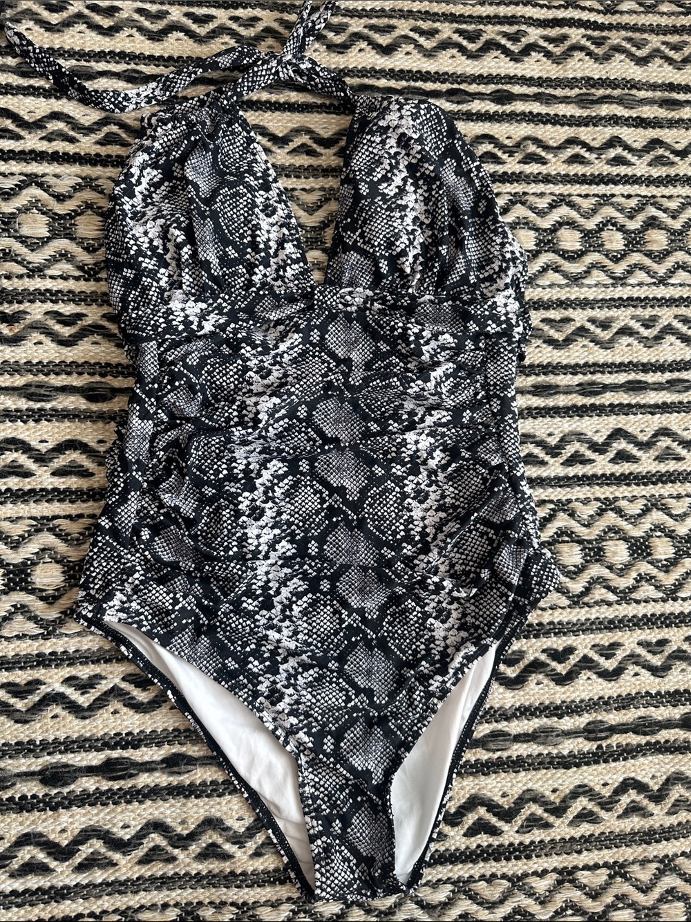 Black & White Snake Print One-Piece Swimsuit
